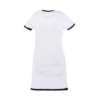 Chanel Runway Dress CC White Cotton Midi Vintage Cruise Collection Knit