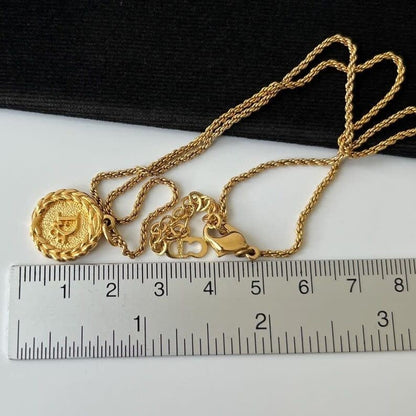 Christian Dior Vintage Gold Plated Necklace Medallion