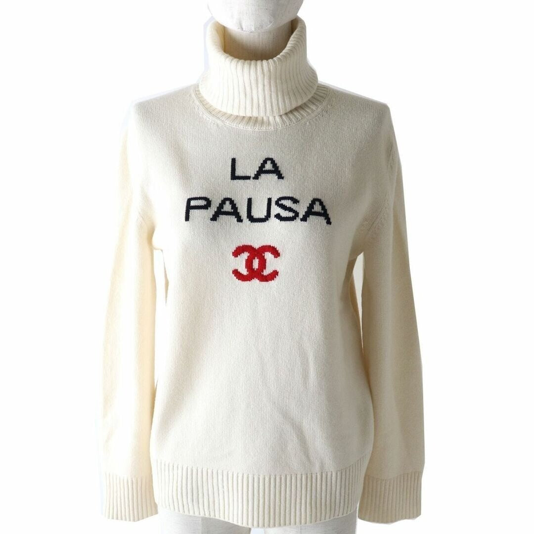 Chanel Cashmere Sweater LA Pausa Cruise Turtleneck Knit Top White 34