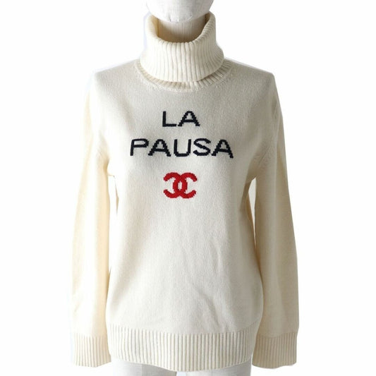 Chanel Cashmere Sweater LA Pausa Cruise Turtleneck Knit Top White 34