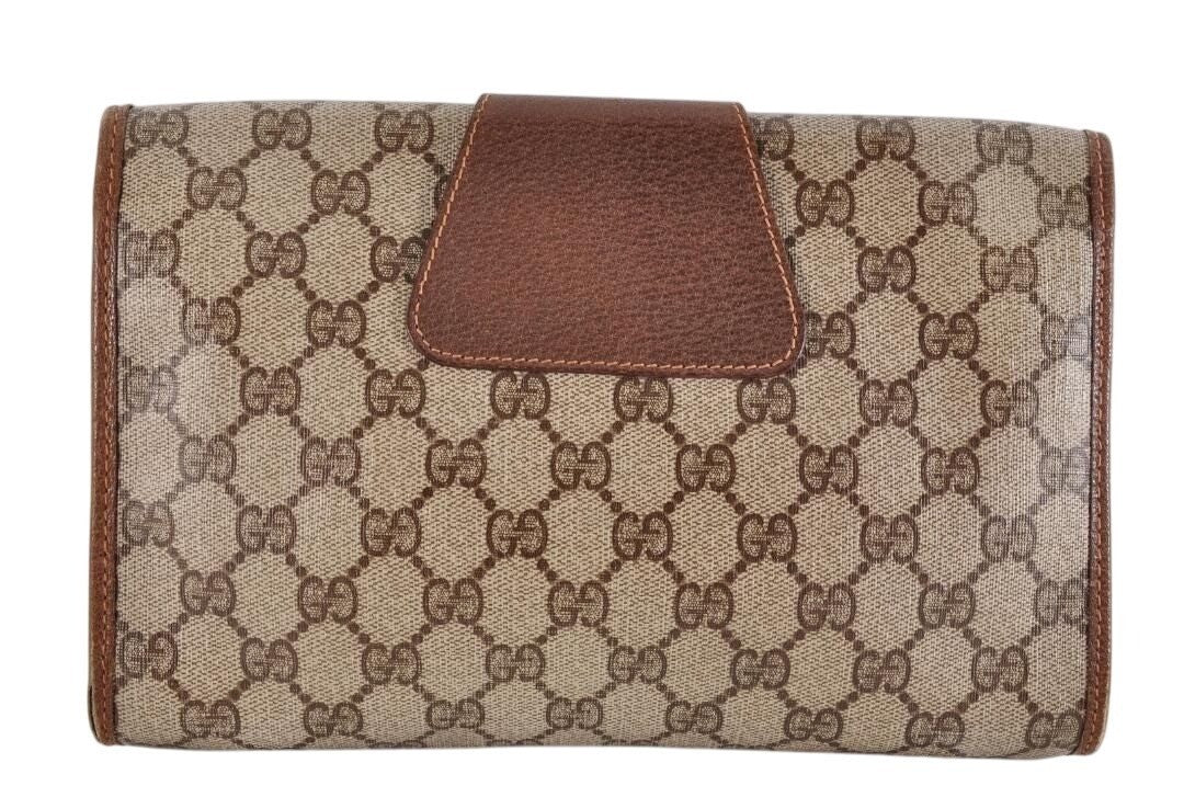 Gucci GG Supreme Ophidia Sherry Line Clutch Bag Wallet Web Canvas Tan