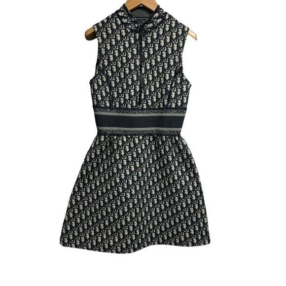 Christian Dior Trotter Logo Navy Monogram Vintage Dress Y2 K Oblique
