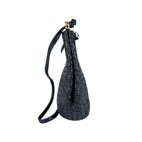 Bottega Veneta Intrecciato Nappa Shoulder Bag Purse Navy Black Leather