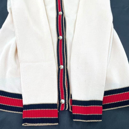 Gucci Ivory Cream Web Stripe Trimmed Buttons Wool Cardigan Sweater Long Sleeve S