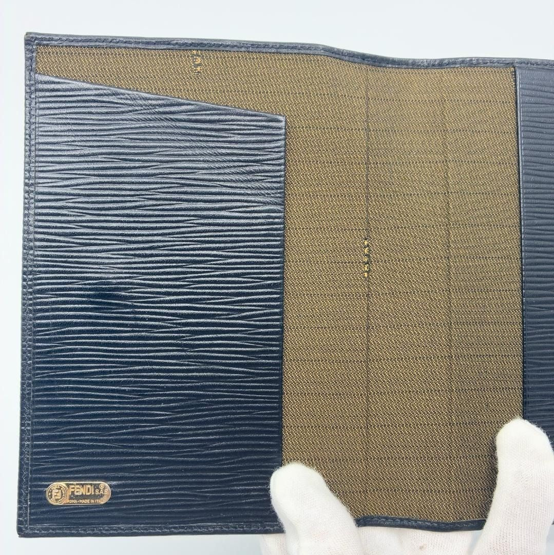 Fendi Epi Leather Agenda Pass Port Cover Case Notebook Black