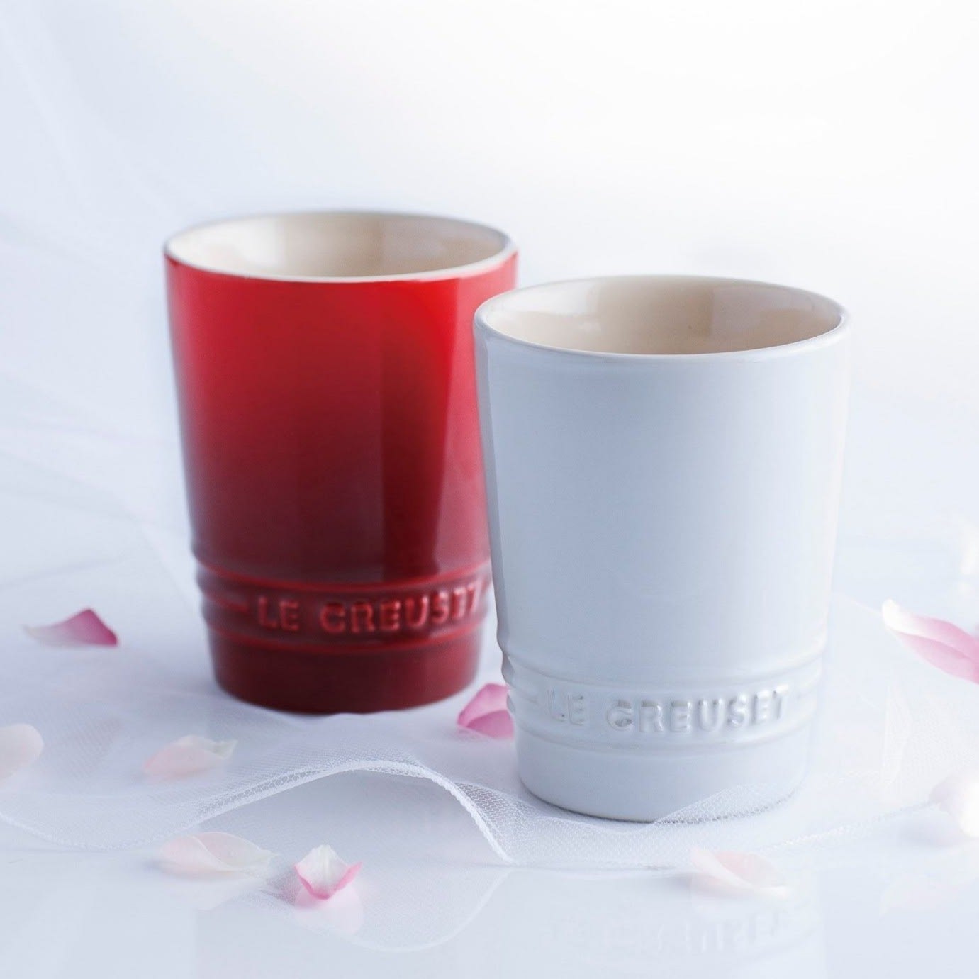 Le Creuset Set of 2 Short Tumbler 240ml Cherry Red White Gift Brand New Ceramic