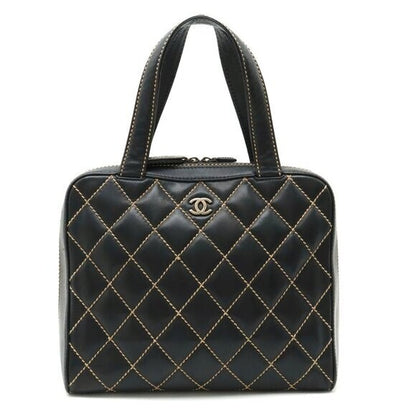 Chanel CC Wild Stitch Vintage Quilted Shoulder Bag Tote Calfskin Black