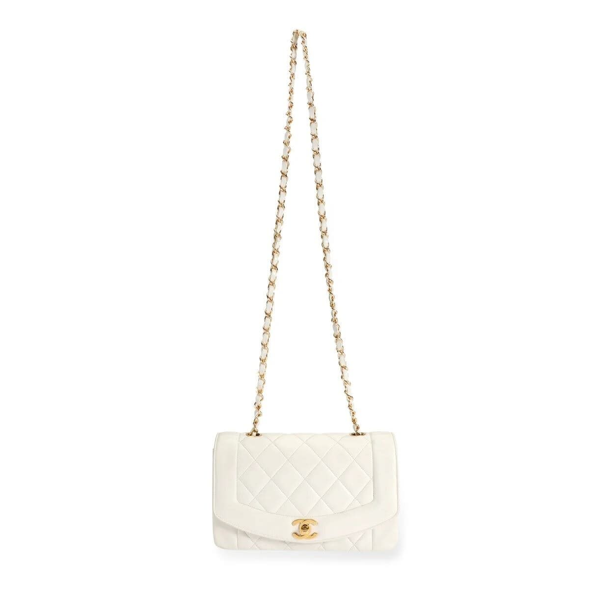 Chanel Diana Medium Single Flap Quilted Lambskin Bag White