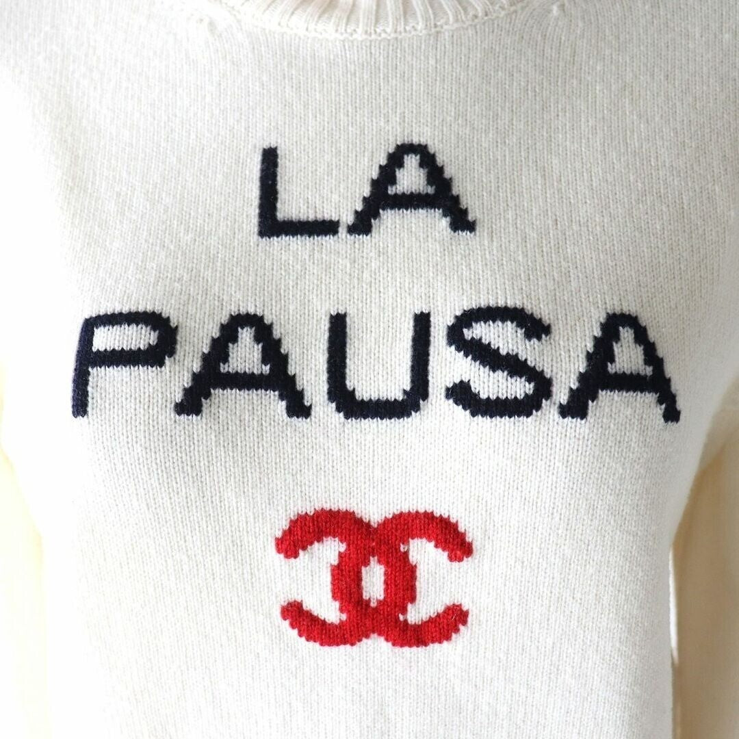 Chanel Cashmere Sweater LA Pausa Cruise Turtleneck Knit Top White 34
