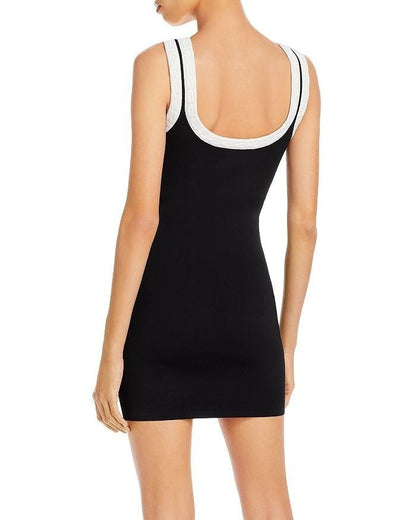 Alexander Wang Logo Jacquard Trim Tank Mini Dress Colorblock Black White XS
