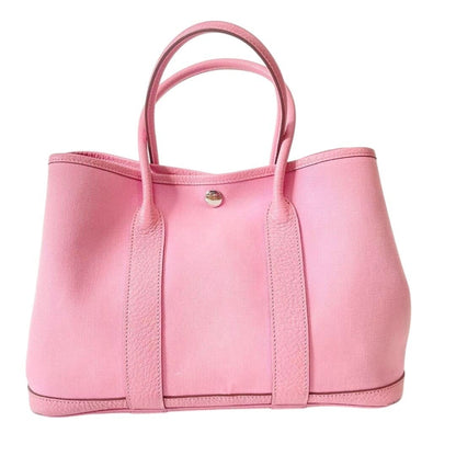 Hermes Garden Party TPM Toile Officier Vache Leather Tote Bag Pink Handbag