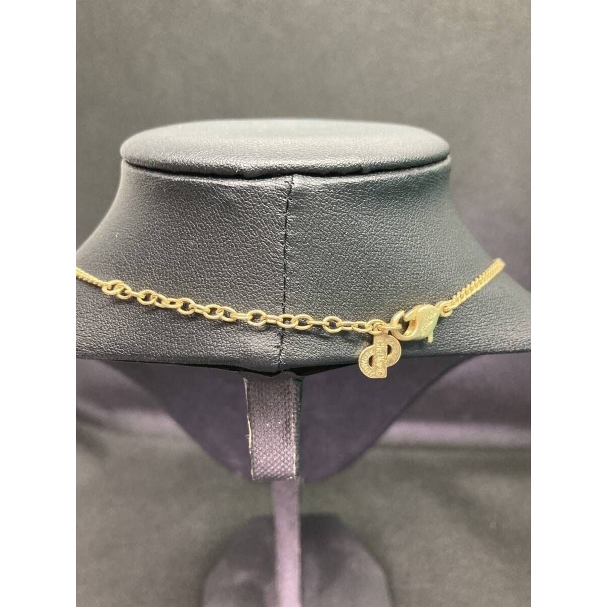 Christian Dior Vintage Rhinestone Crystal Round Necklace Gold Plated