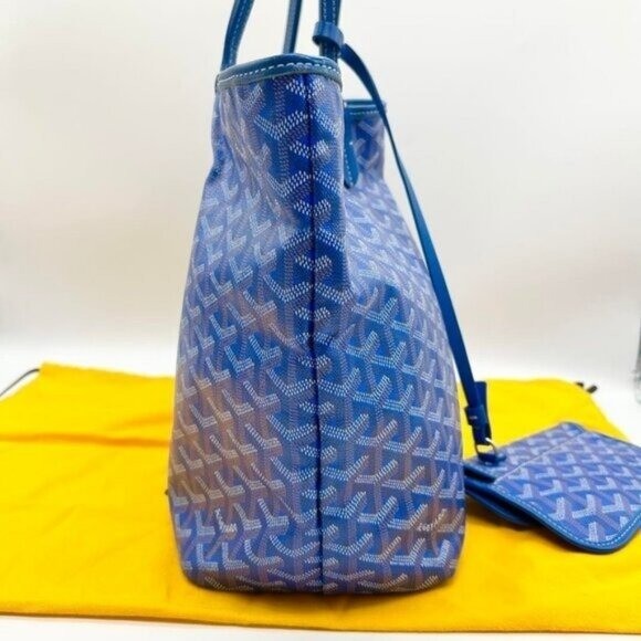 Rare Authentic Goyard Saint Louis PM Blue Shoulder Tote Bag &amp; Pouch