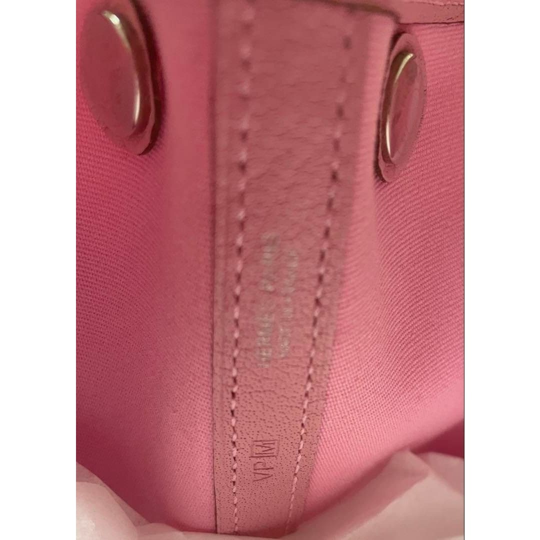 Hermes Garden Party TPM Toile Officier Vache Leather Tote Bag Pink Handbag