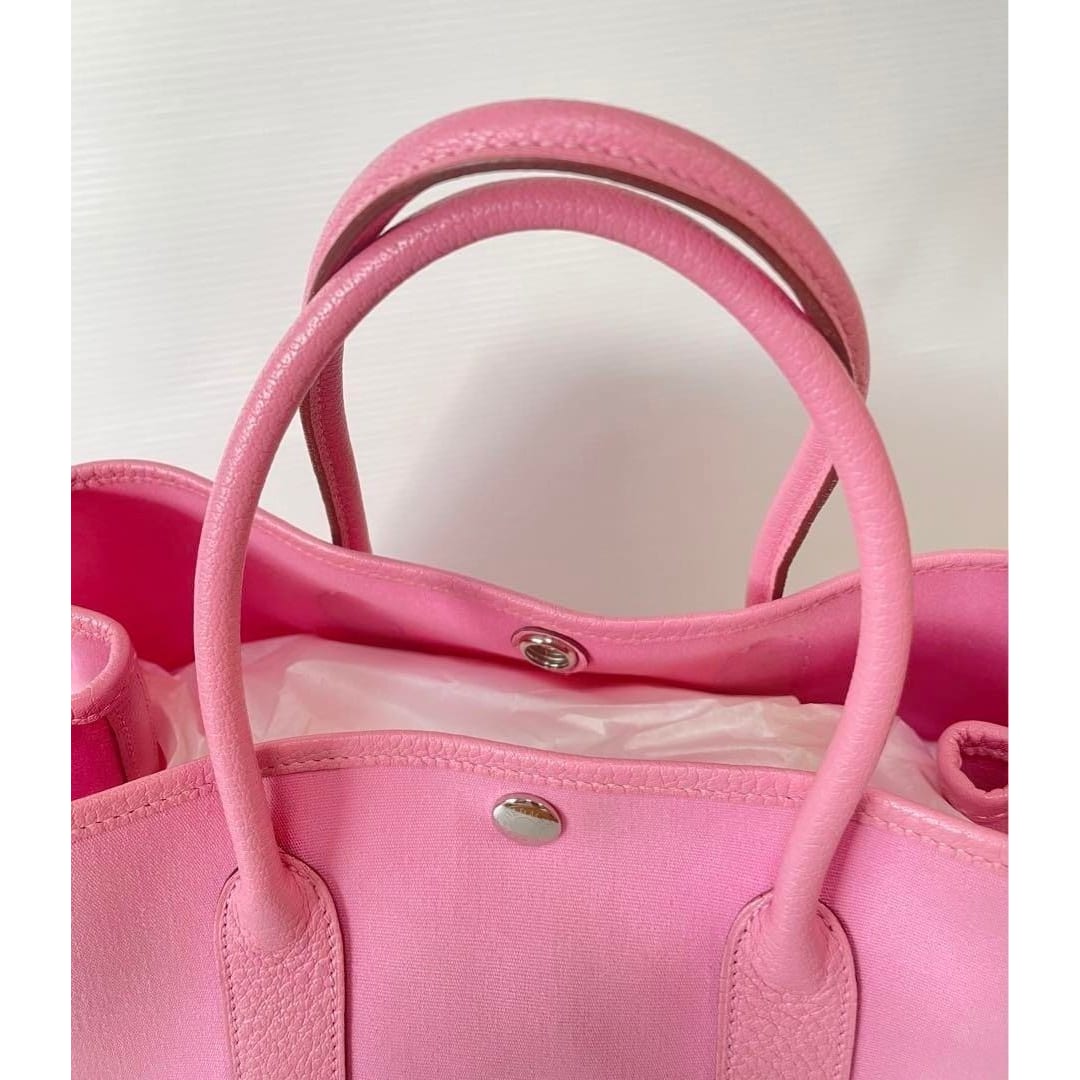 Hermes Garden Party TPM Toile Officier Vache Leather Tote Bag Pink Handbag