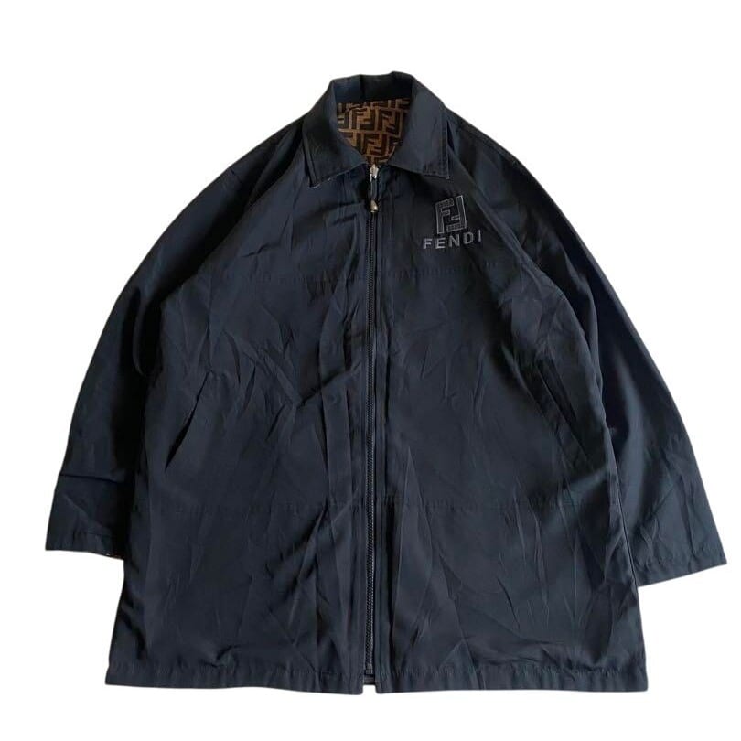 Fendi Vintage Zucca Monogram Reversible Jacket Trench Coat Brown