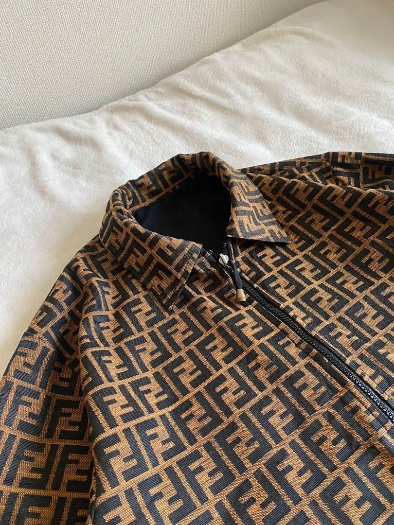 Fendi Vintage Zucca Monogram Reversible Jacket Trench Coat Brown