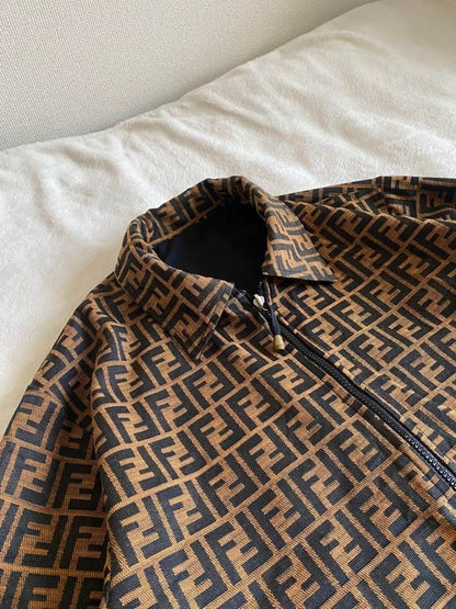 Fendi Vintage Zucca Monogram Reversible Jacket Trench Coat Brown