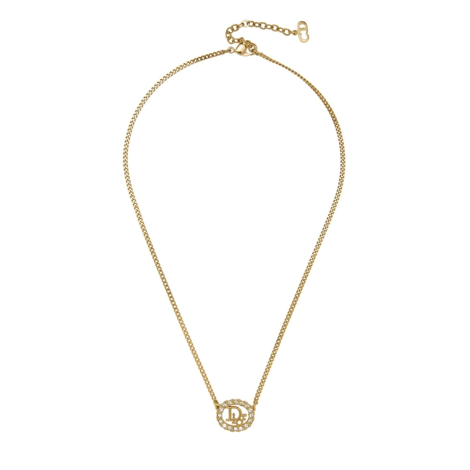 Christian Dior Vintage Rhinestone Crystal Round Necklace Gold Plated