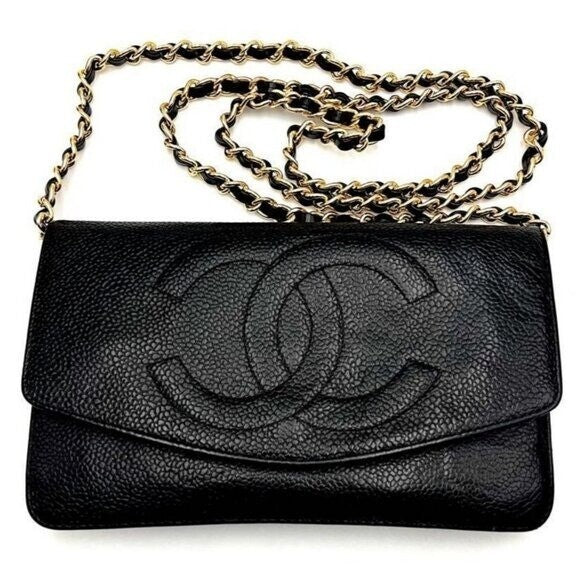 Chanel CC Classic Timeless Caviar Flap Wallet on Chain Purse Black Bag