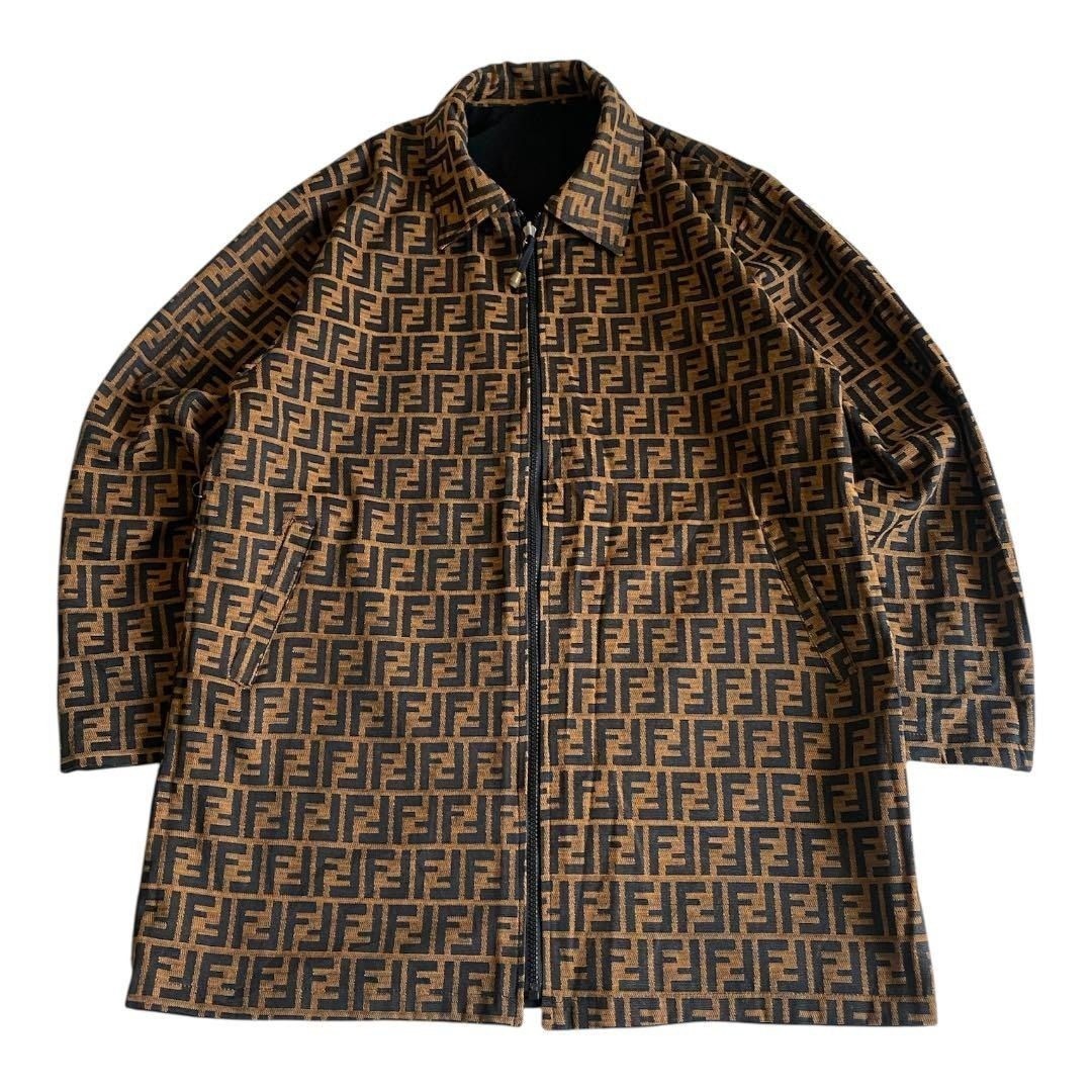 Fendi Vintage Zucca Monogram Reversible Jacket Trench Coat Brown