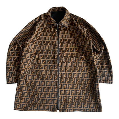 Fendi Vintage Zucca Monogram Reversible Jacket Trench Coat Brown
