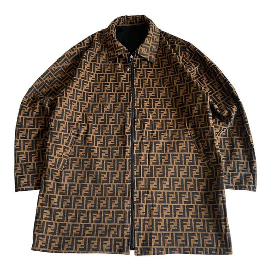 Fendi Vintage Zucca Monogram Reversible Jacket Trench Coat Brown
