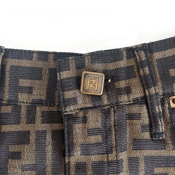 Authentic Fendi Ff Zucca Vintage Printed Mini Skirt Brown Tan Pockets