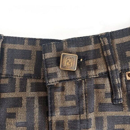 Authentic Fendi Ff Zucca Vintage Printed Mini Skirt Brown Tan Pockets
