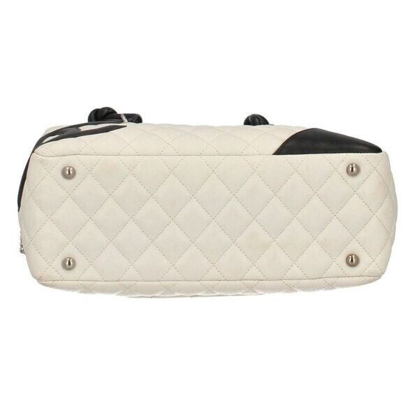 Chanel Cambon Quilted Ligne Shoulder Bowling Bowler Bag Tote White