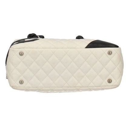 Chanel Cambon Quilted Ligne Shoulder Bowling Bowler Bag Tote White