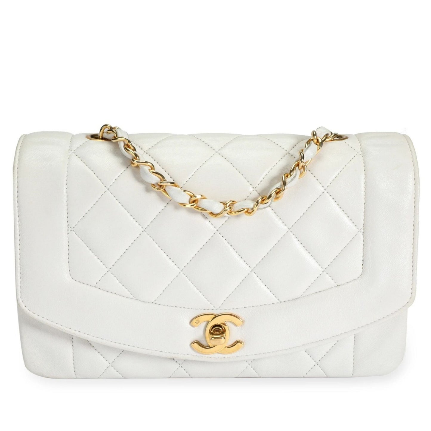 Chanel Diana Medium Single Flap Quilted Matelasse Lambskin Bag White