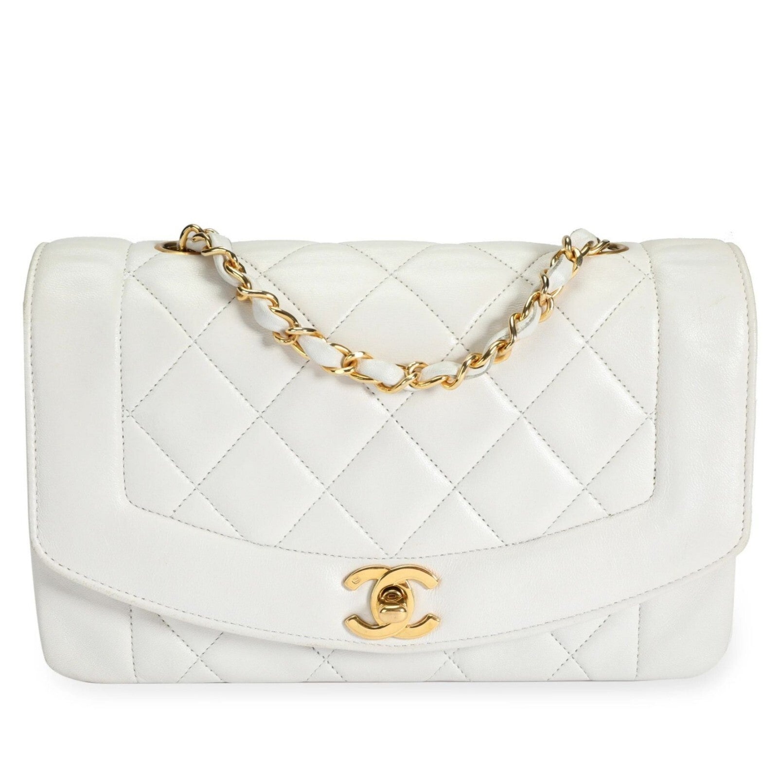 Chanel Diana Medium Single Flap Quilted Matelasse Lambskin Bag White