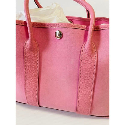 Hermes Garden Party TPM Toile Officier Vache Leather Tote Bag Pink Handbag