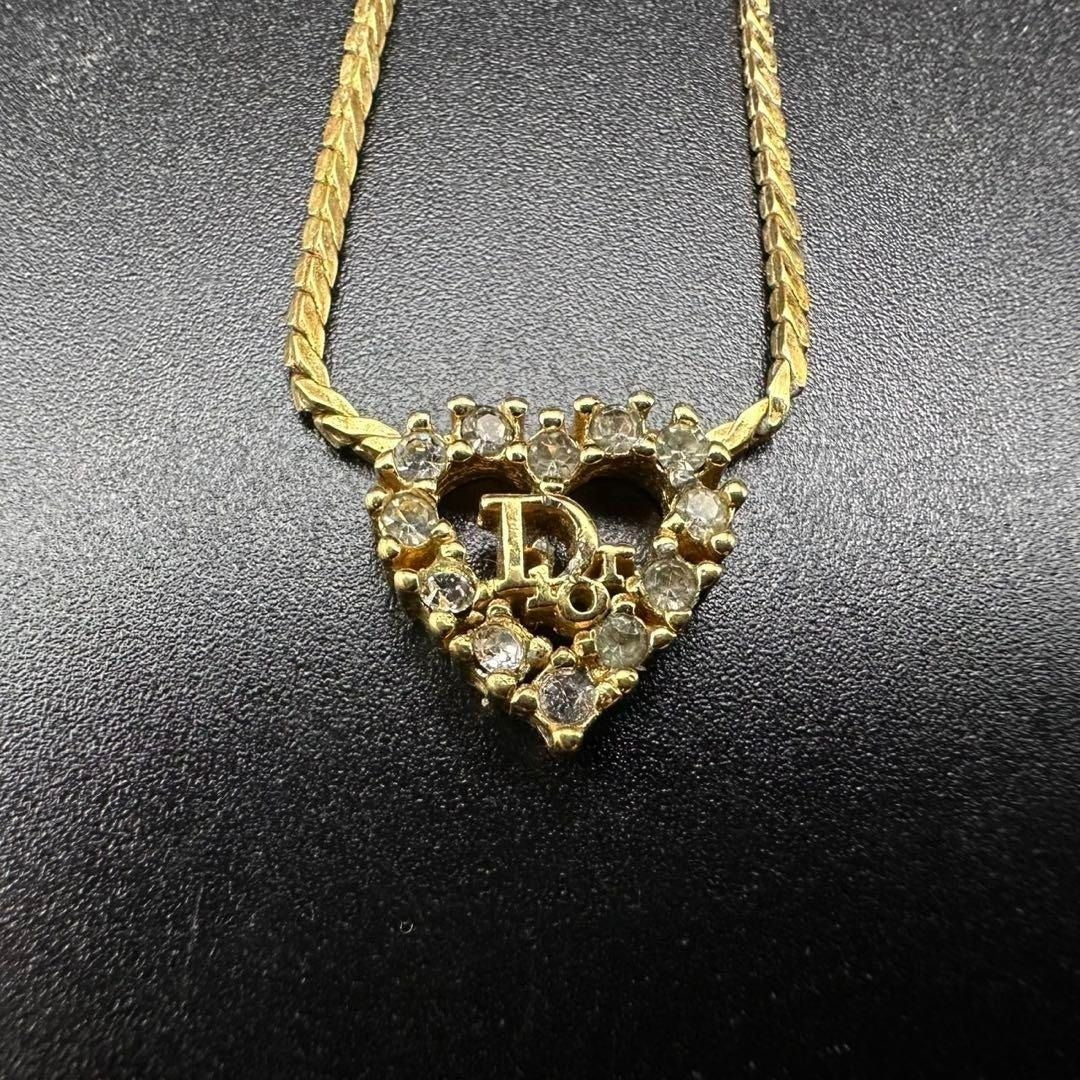 Christian Dior Vintage Rhinestone Crystal Heart Necklace Gold Plated