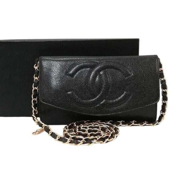 Chanel CC Classic Timeless Caviar Flap Wallet on Chain Purse Black Bag