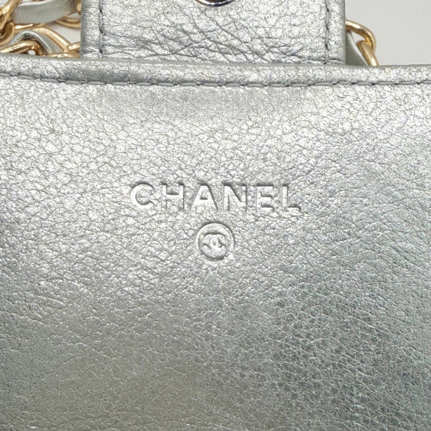 Authentic Chanel CC Chevron Timeless Caviar Flap Wallet Chain Purse Silver Bag