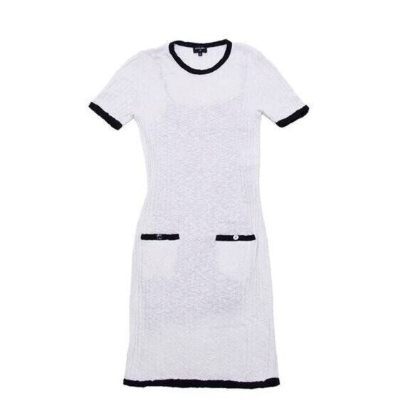 Chanel CC Knit Mini Dress White Cotton Colorblock Cruise Collection