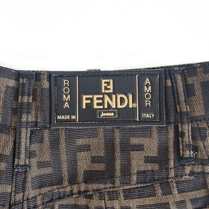 Authentic Fendi Ff Zucca Vintage Printed Mini Skirt Brown Tan Pockets