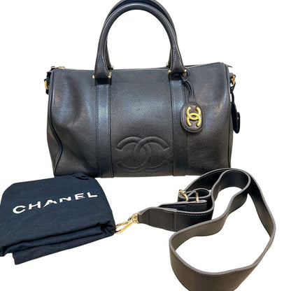 Chanel Caviar Leather Large Bowler Bag Travel Duffle Black CC Tote