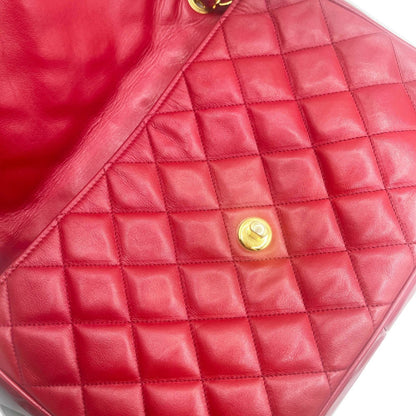Chanel CC 24k Vintage Jumbo Envelope Flap Bag Lambskin Timeless Red
