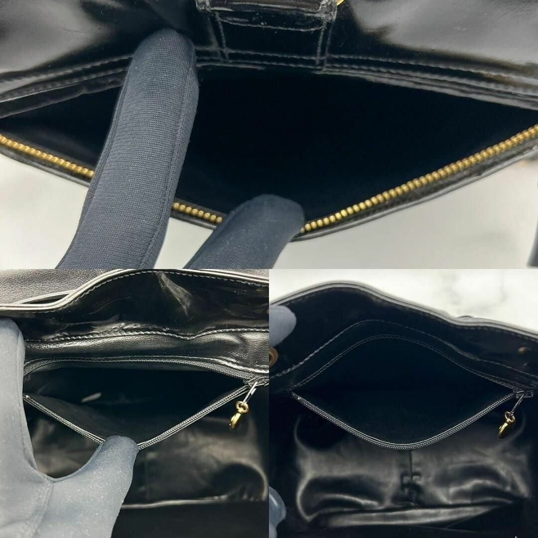 Chanel CC Vintage Backpack Bag Patent Leather Black Turnlock Chain