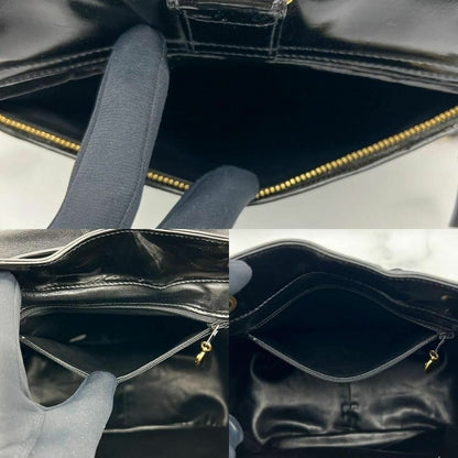 Chanel CC Vintage Backpack Bag Patent Leather Black Turnlock Chain