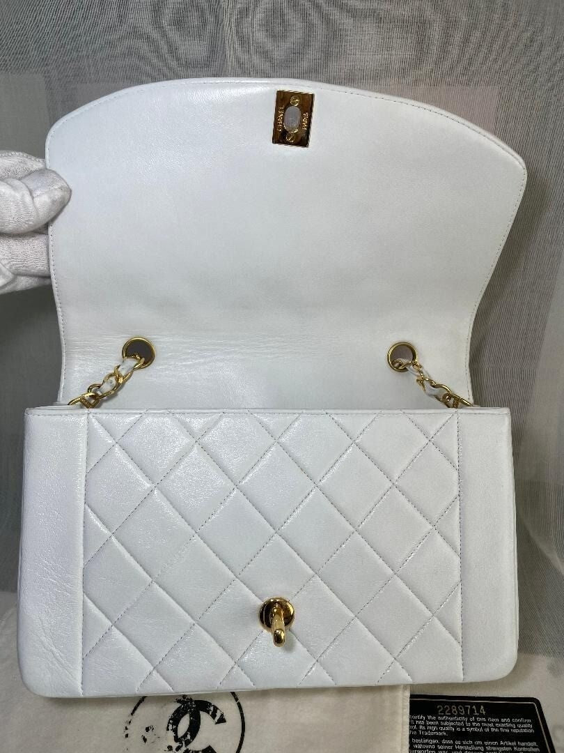 Chanel Diana Medium Single Flap Quilted Matelasse Lambskin Bag White