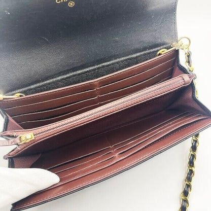 Chanel Lambskin Quilted Leather Wallet Chain Flap Black Purse Tote