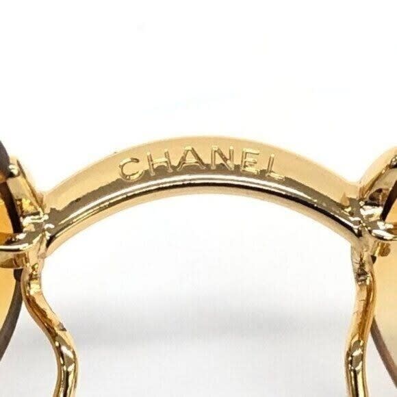 Chanel Vintage Sunglasses Rhinestone CC Logo Rimless Gradient Gold Orange