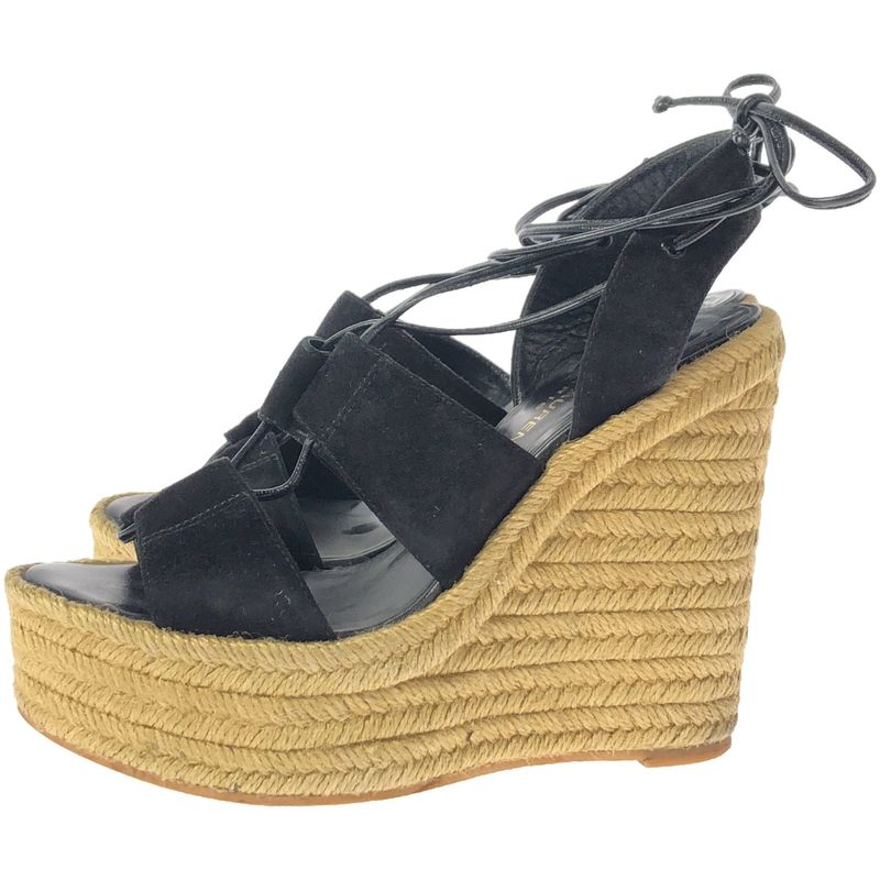Saint Laurent Paris Paloma Wedge Sandals 416424 Black and Beige 36