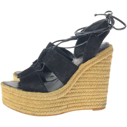 Saint Laurent Paris Paloma Wedge Sandals 416424 Black and Beige 36