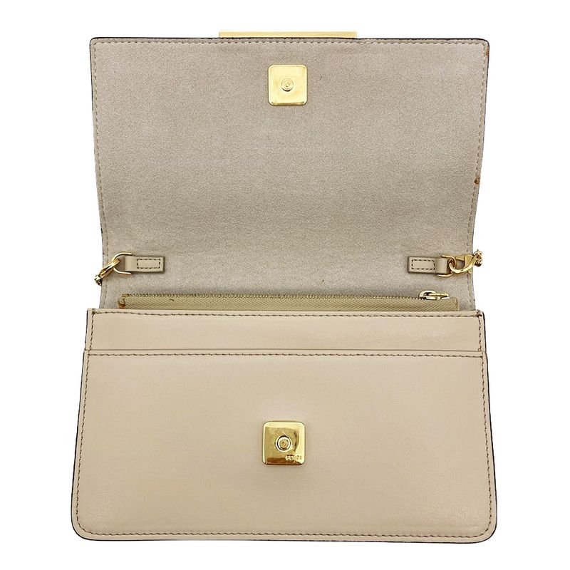 Fendi Multi Studded Chain Wallet Shoulder Bag Leather 8m0346 Beige Gold