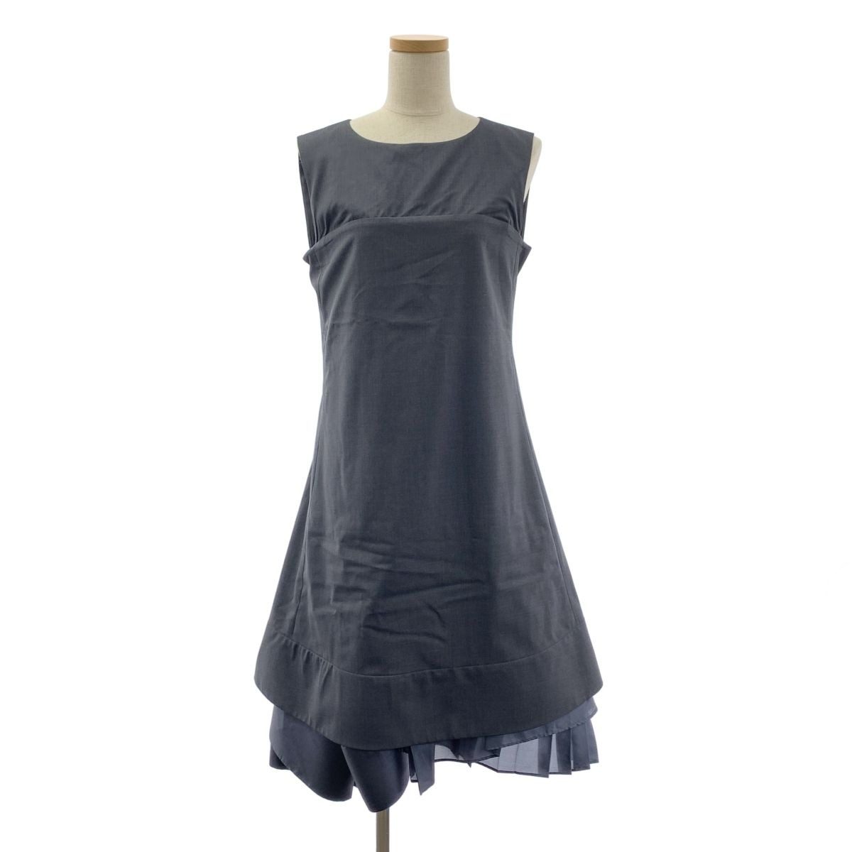 Celine Silk Pleated Layered Volume Dress 36 Gray